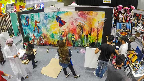 UAE artists create spectacular record-breaking stencil image at Middle East Film and Comic Con
