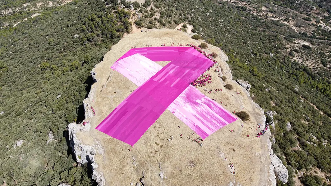 Largest awareness ribbon created for Breast Cancer Awareness Month