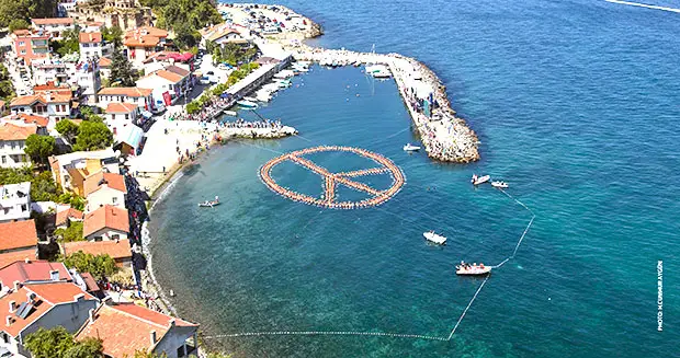 largest-floating-human-logo-aerial-view