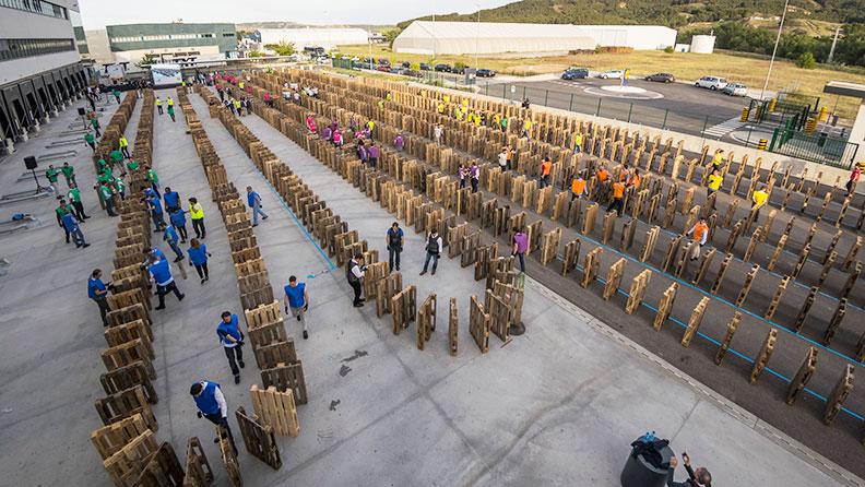 Most pallets toppled in domino fashion