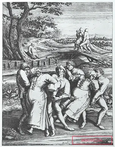 An engraving of dancing mania victims by Hendrik Hondius (1573-1649), based on Pieter Breughel the Elder's 1564 drawing