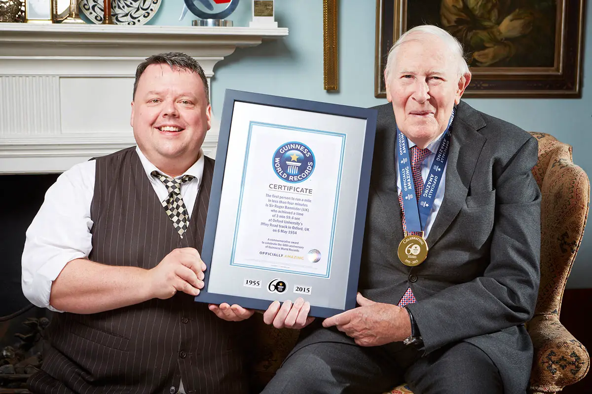 GWR Editor-in-Chief Craig Glenday and Sir Roger Bannister in 2016