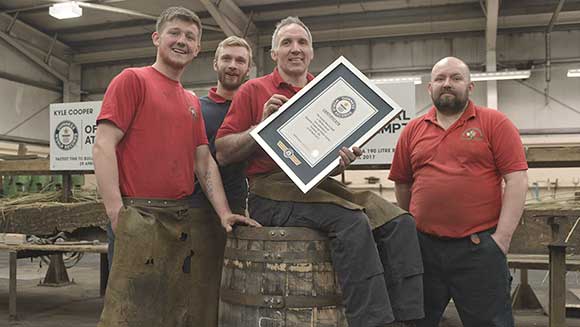 Scottish cooperage entertains visitors with barrel-building record challenge