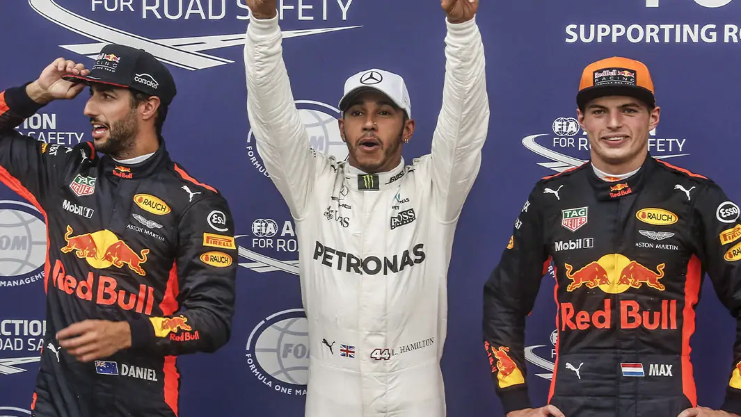 Hamilton Ricciardo and Verstappen