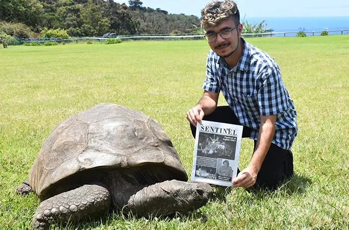 Jonathan the tortoise pictured in December 2021