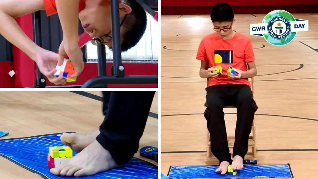 Teenager Solves Three Rubik S Cubes With His Hands And Feet At The