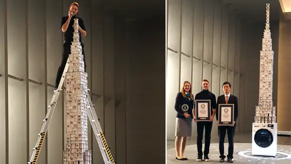 LG Electronics and cardstacker Bryan Berg build record-breaking house of cards on running washing machine