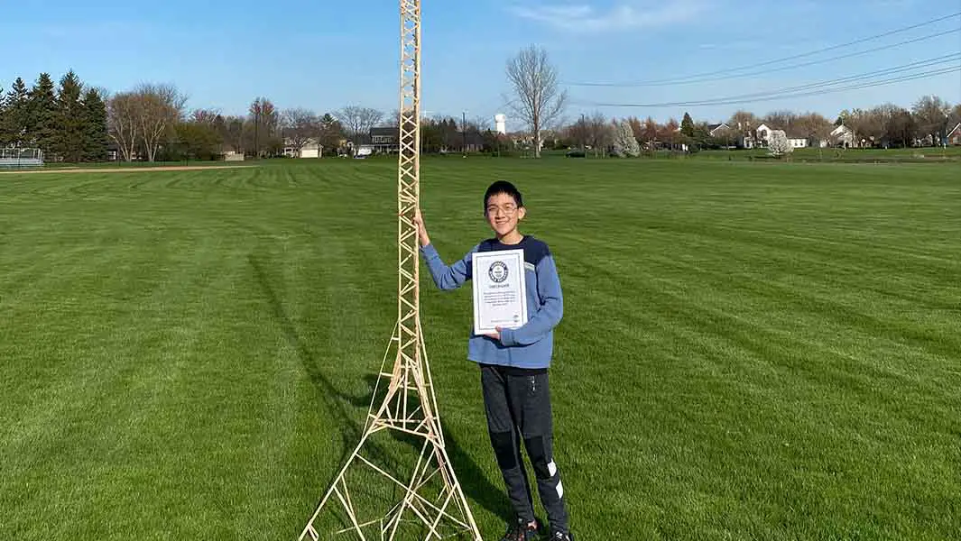12-year-old boy constructs the world’s tallest popsicle stick structure 
