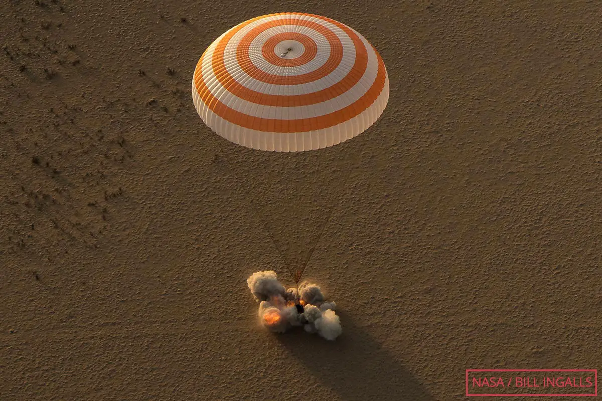 The Soyuz MS-04 spacecraft lands near Zhezkazgan, Kazakhstan, on 3 Sep 2017, bringing Expedition 52 - Peggy's final mission - to an end