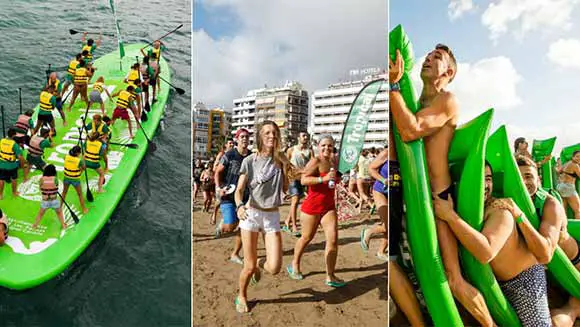 Video: Spanish beer brand breaks four beach-themed records including largest human lilo dominoes