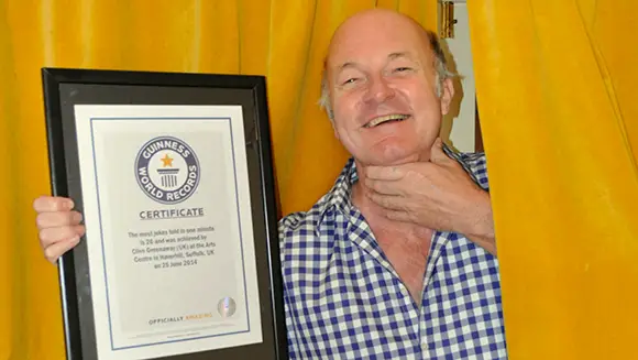 Video: Watch quickfire comedian Clive Greenaway set most jokes in one minute world record