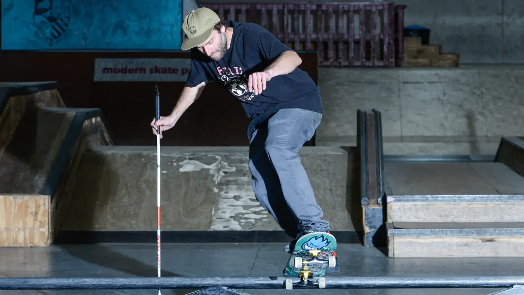 Blind skateboarder Dan Mancina grinds his way into the record books