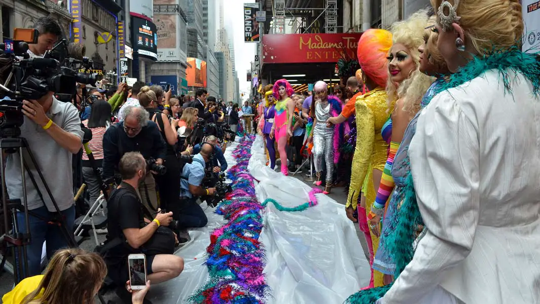Mile-long feather boa sets record in New York to celebrate of Pride Month