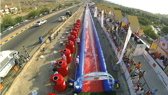 Jordan glides into the record books with 611m long slip and slide