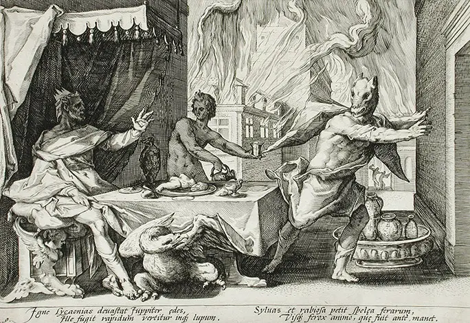 Lycaon transformed into a werewolf as illustrated in the Metamorphoses by Ovid