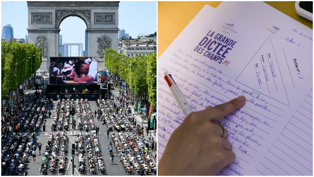 Historic Champs Elysées transformed into open-air classroom for dictation  record