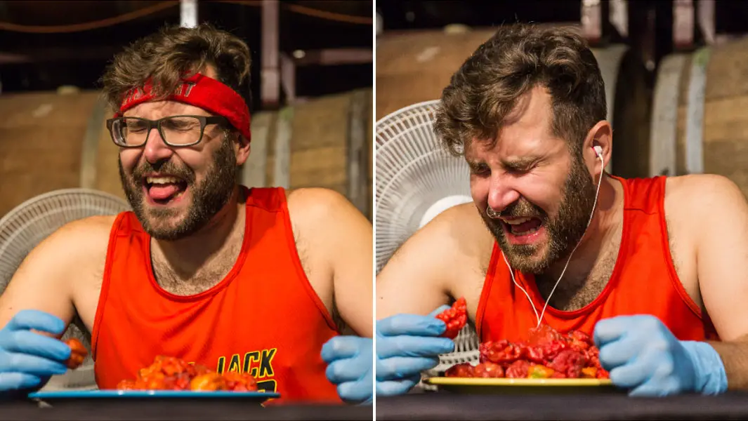 Speed eater scoffs 50 Carolina Reaper chillies in record time | Guinness  World Records