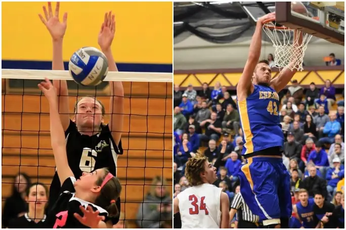 split-image-of-molly-playing-volley-ball-and-adam-playing-basketball