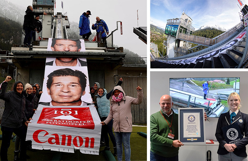 Collage Canon longest digitally printed photograph team Schattenbergschanze Markus Koch Sofia Greenacre record certificate
