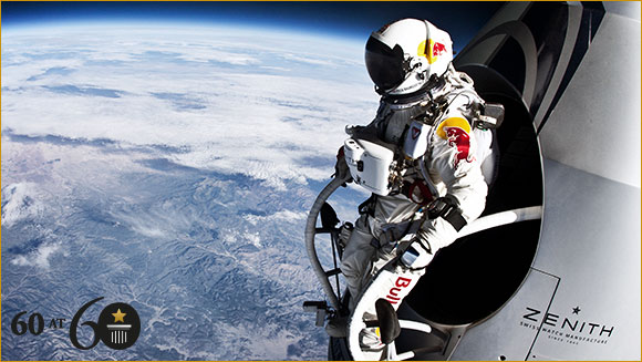 Felix Baumgartner during his record-breaking highest freefall parachute jump from stratosphere