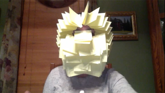 Most sticky notes attached to the face in one minute header