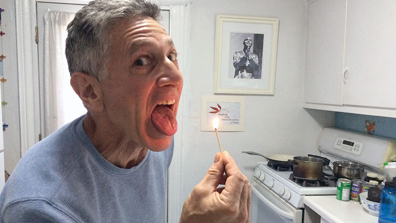 Most matchsticks extinguished with the tongue in one minute header