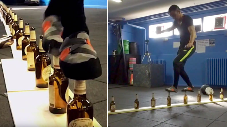 Fastest time to walk 10 m on glass bottles header