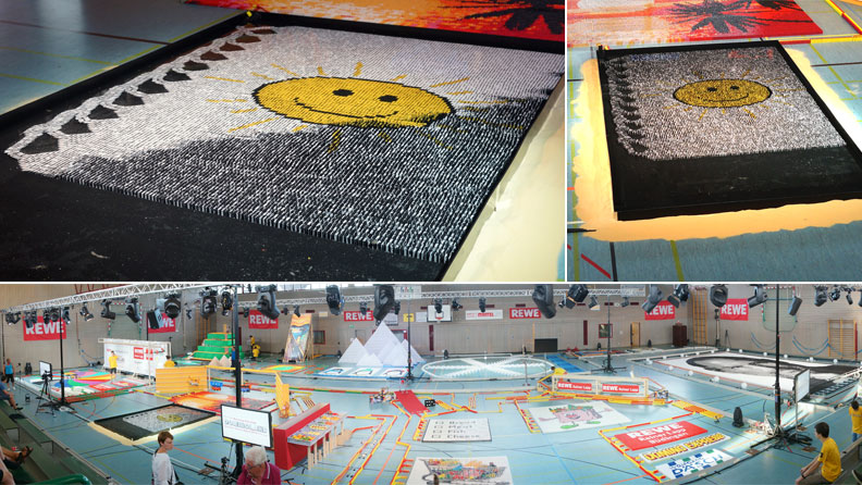 Most dominoes toppled underwater by a team header