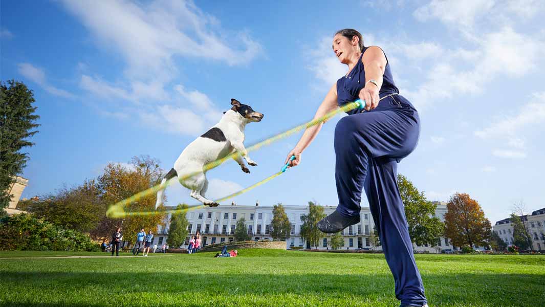 Most skips by a dog and human in one minute