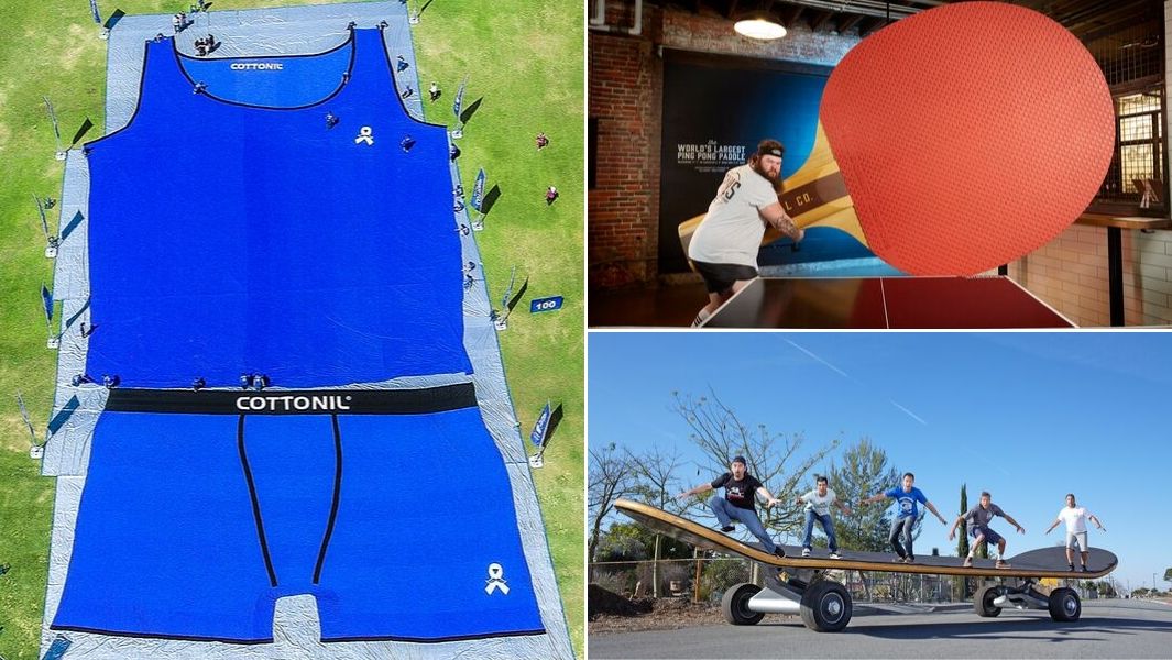 Largest underpants, largest table tennis bat and largest skateboard