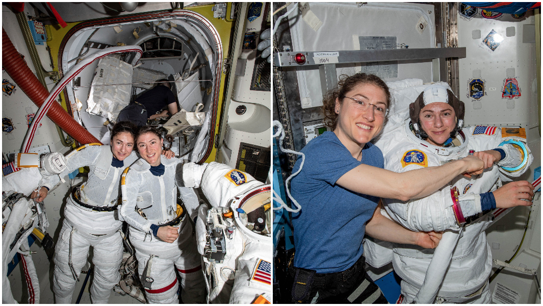 Jessica-Meir-and-Christina-Koch-preparing to leave-International-Space-Station