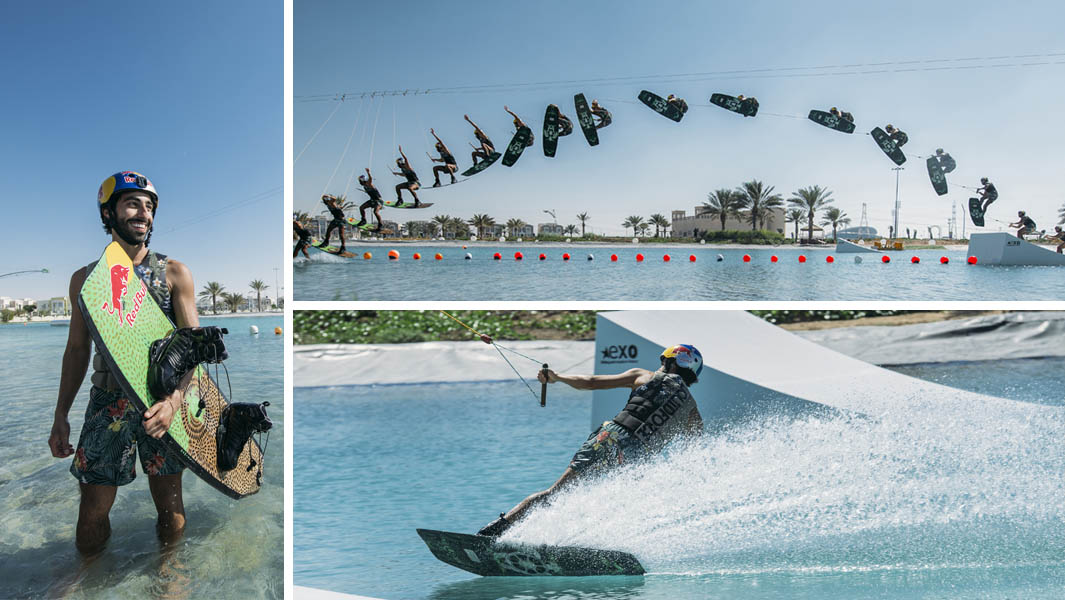 Three-images-of-Omeir-Almheiri-while-wakeboarding-in-Abu-Dhabi