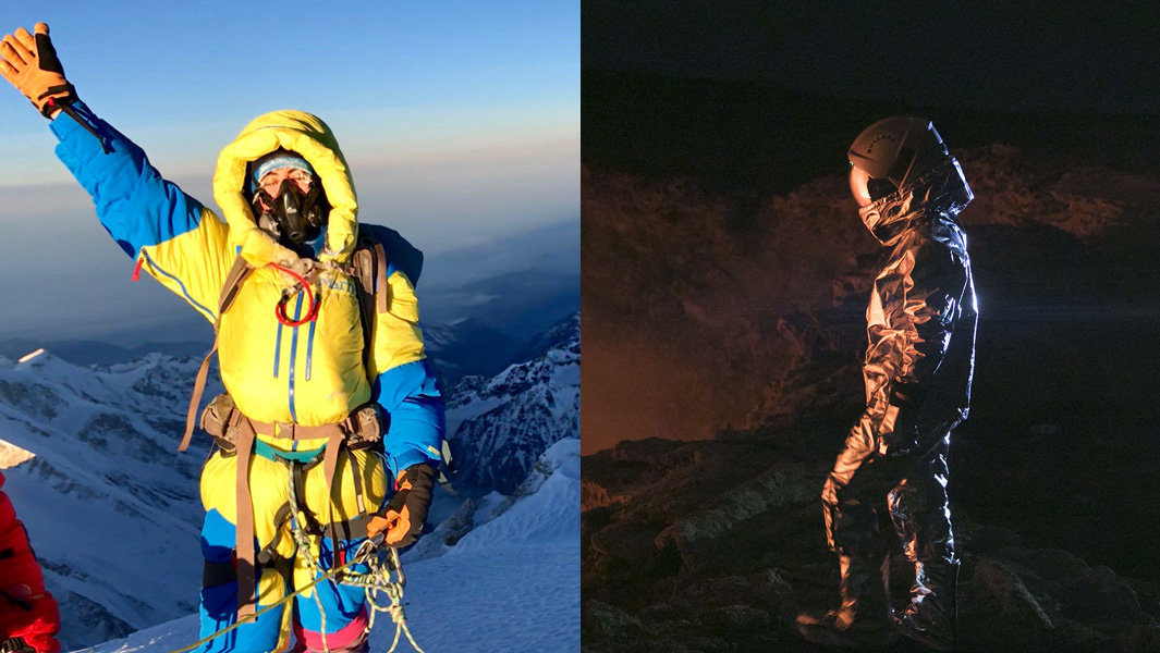 Karina Oliani on the lava lake and Viridiana Alvarez smiling