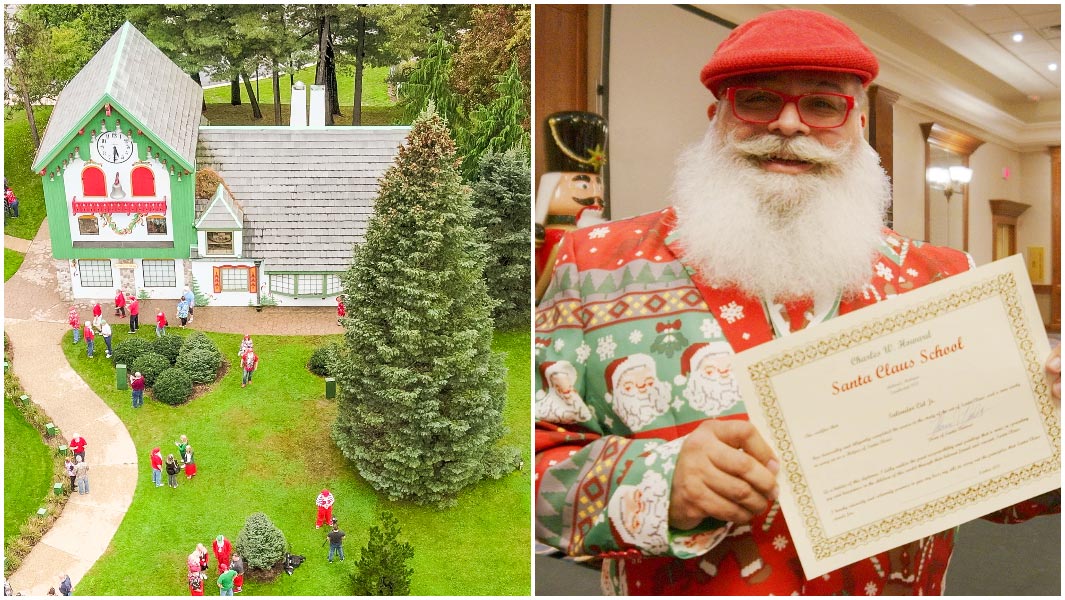 Santa school and student at graduation ceremony