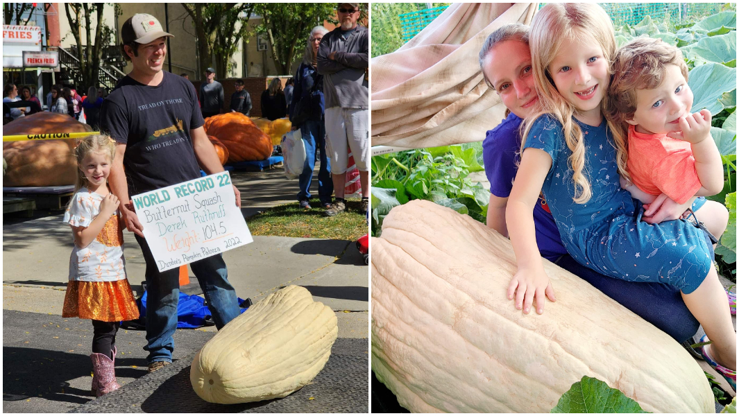 split-image-of-derek-ruthruff-and-the-heaviest-butternut-squash-and-his-children-sitting-on-the-heaviest-squash.jpg