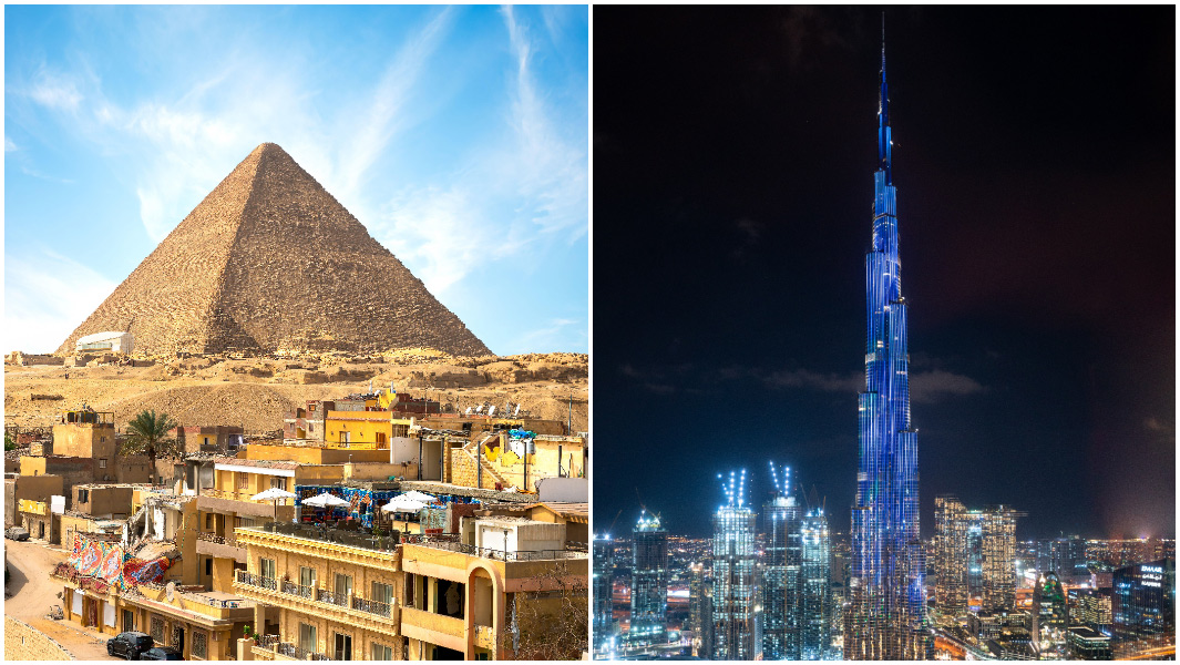 Pyramid of Giza and tower Khalifa
