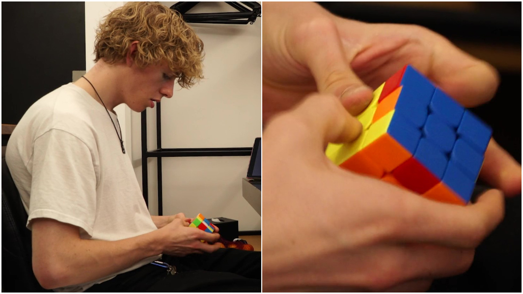 George solving cube and close-up