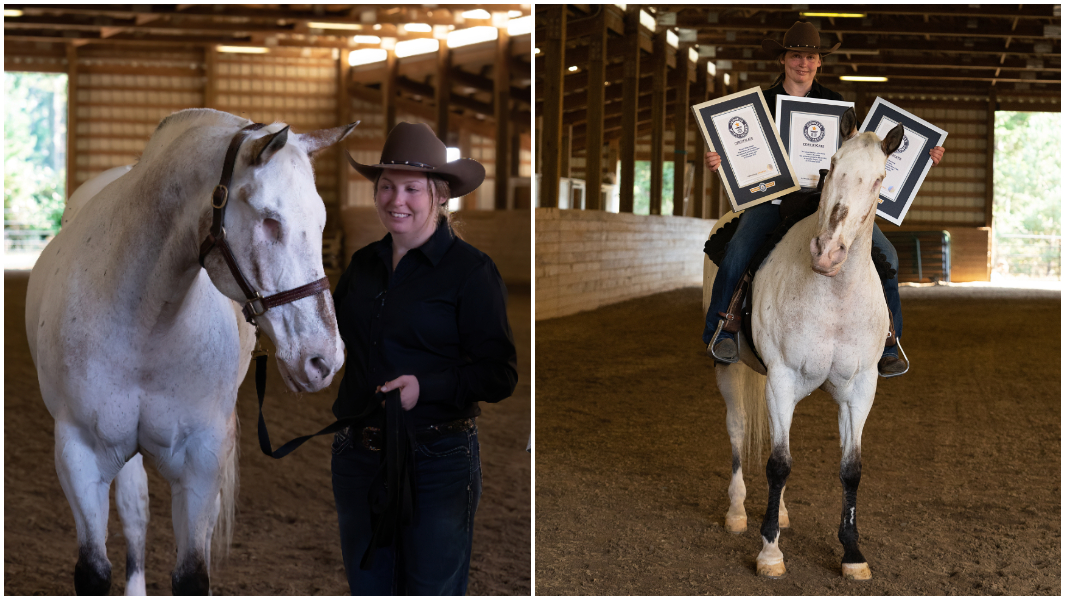 split-image-of-endo-the-blind-and-owner-morgan-wagner-and-morgan-sitting-on-endo-as-she-holds-gwr-certificates.jpg