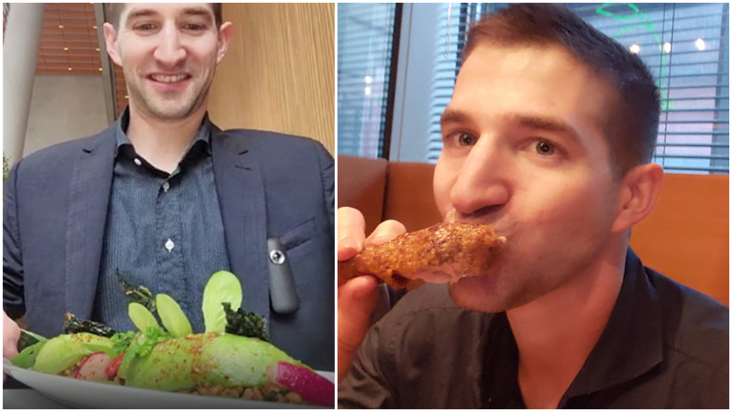 split image of Eric Finkelstein eating food
