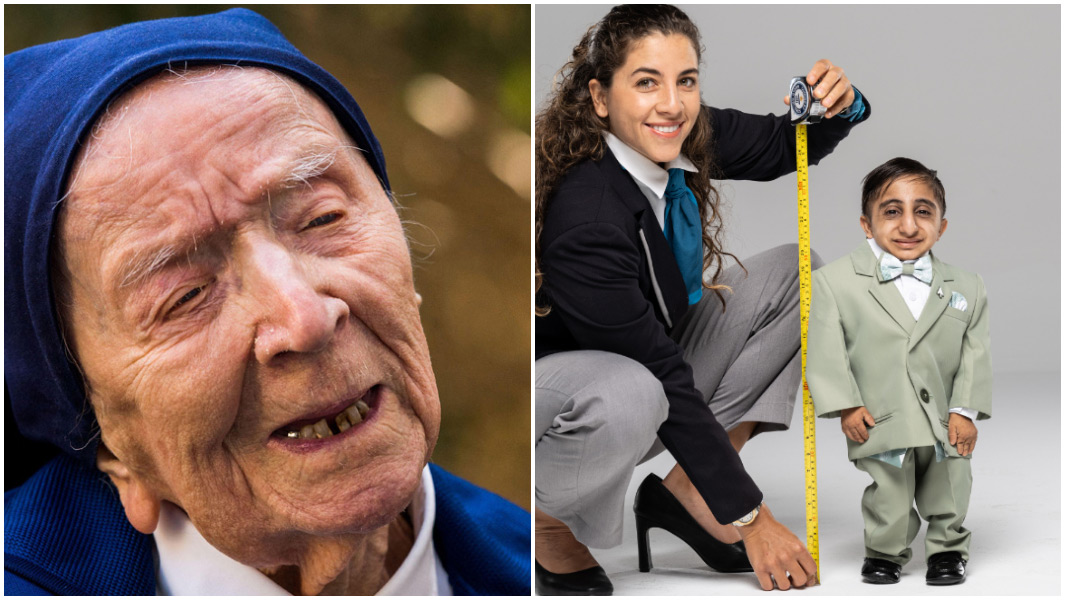 split image of Sister Andre and worlds shortest man