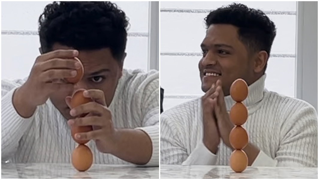 split image egg stack