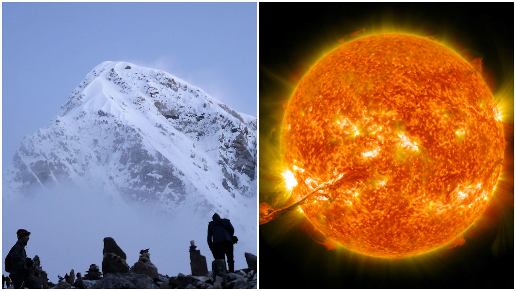split image of everest and the sun
