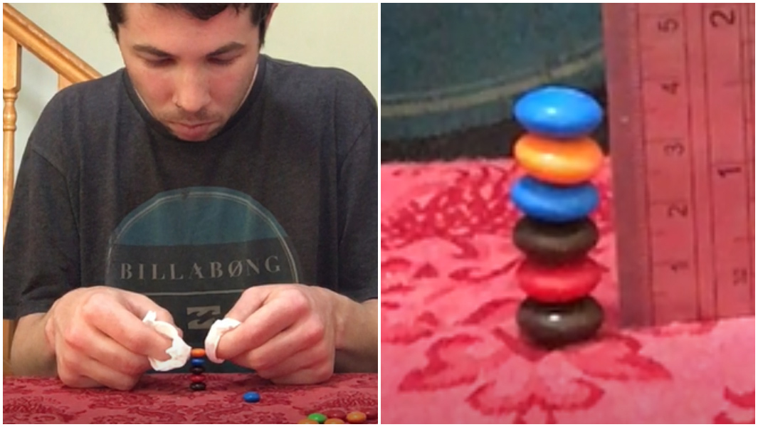 split image tallest stack of M and Ms Brendan Kelbie