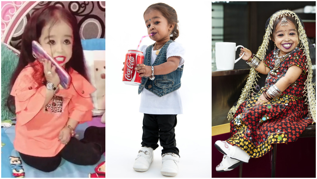 Split image of Jyoti holding items
