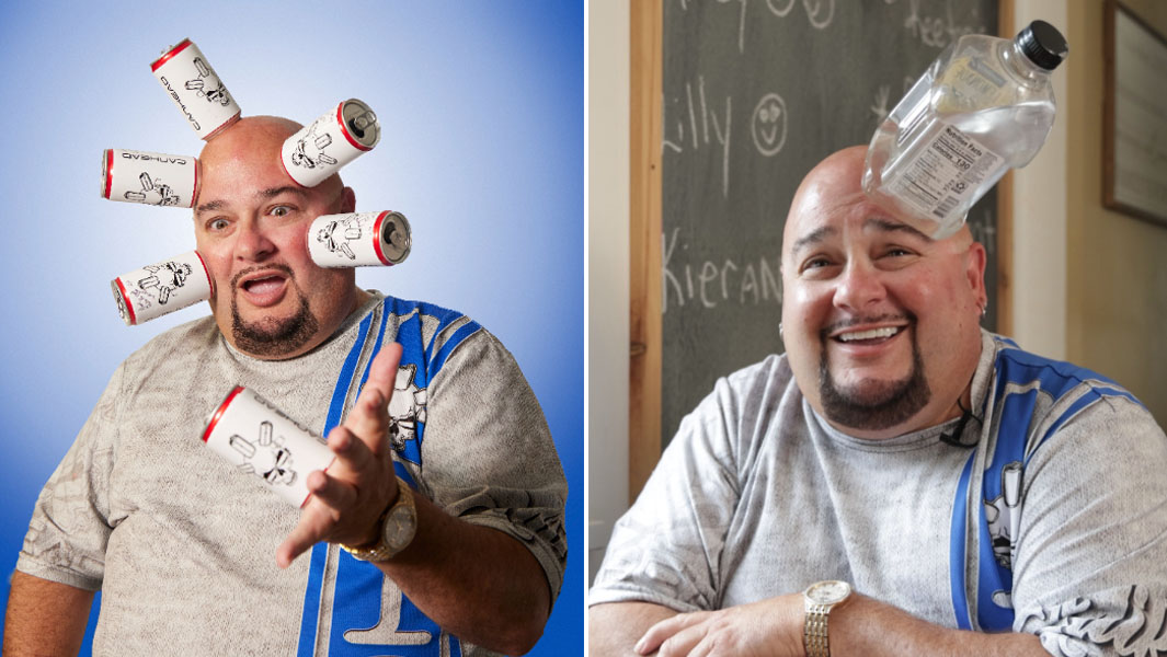 split-image-of-jamie-keeton-with-cans-stuck-to-his-head-and-hand-and-smiling-with-a-plastic-bottle-stuck-to-his-head.jpg
