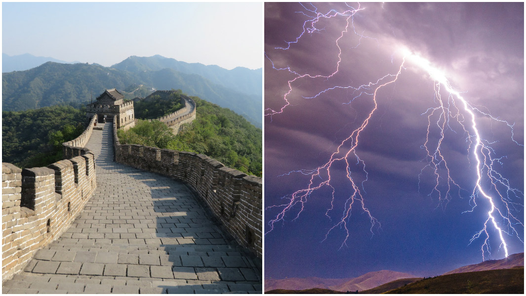 split-image-great-wall-of-china-and-lightning-bolts-711354