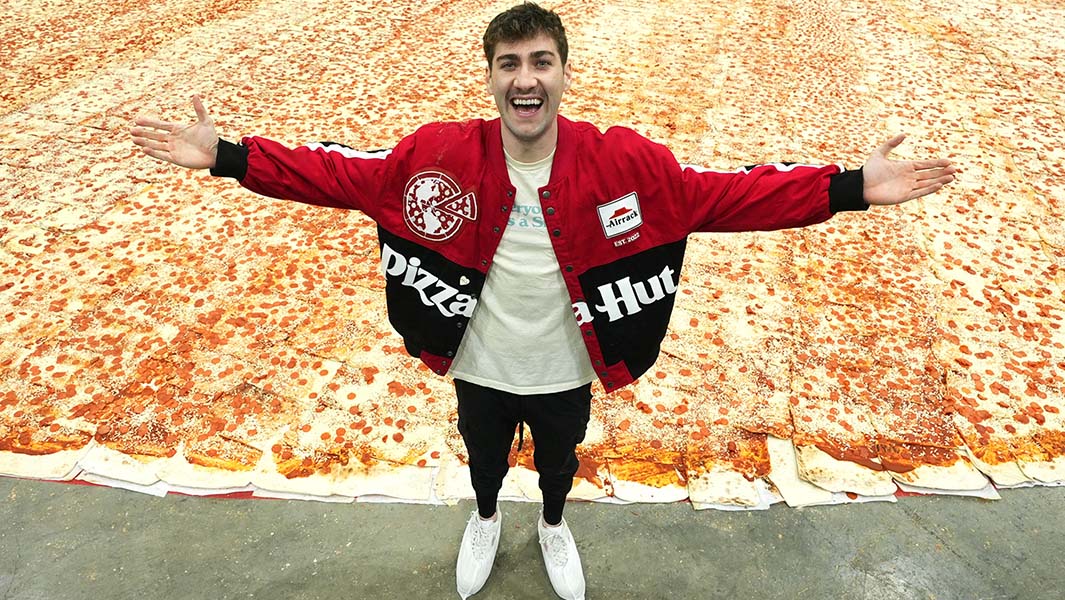 airrack with the largest pizza