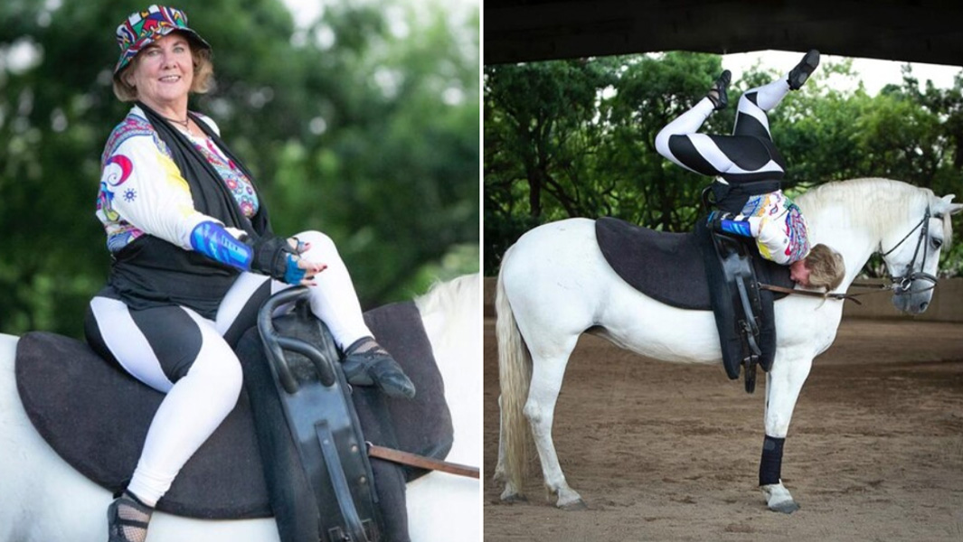 mo fitzgerald split image sitting on horse and vaulting