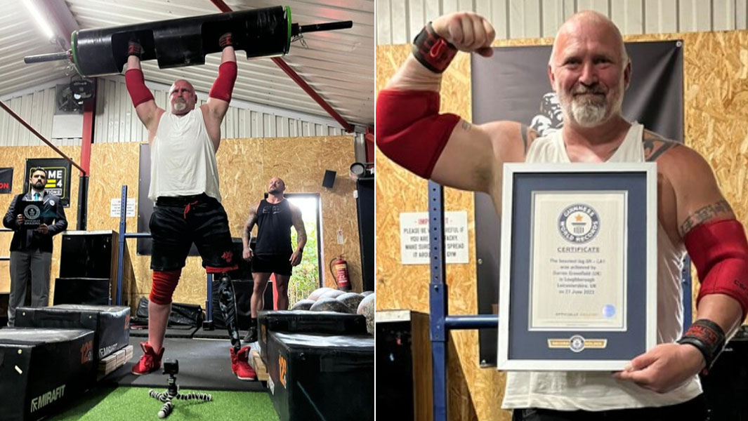darren greenfield split image lifting log and with certificate