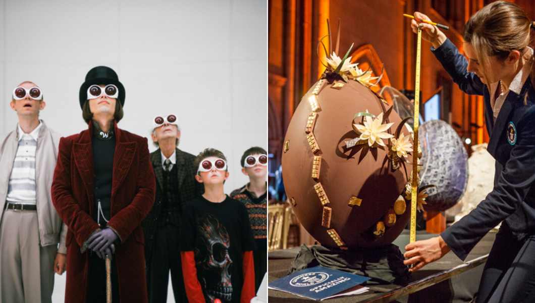 Split image egg and willy wonka